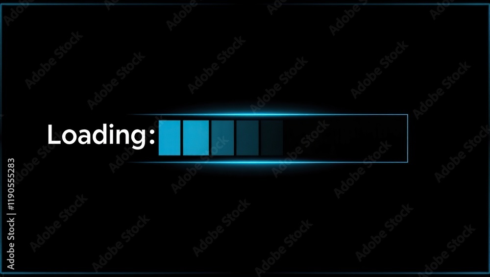 Blue Loading Bar Progress Indicator On Black Background Blue Loading Bar Progress Indicator On Black Background