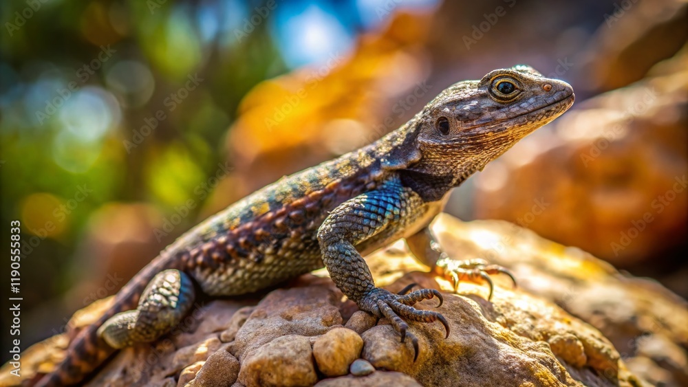 Eastern Fence Lizard Basking on Rock, Aerial Drone View Eastern Fence Lizard Basking on Rock, Aerial Drone View