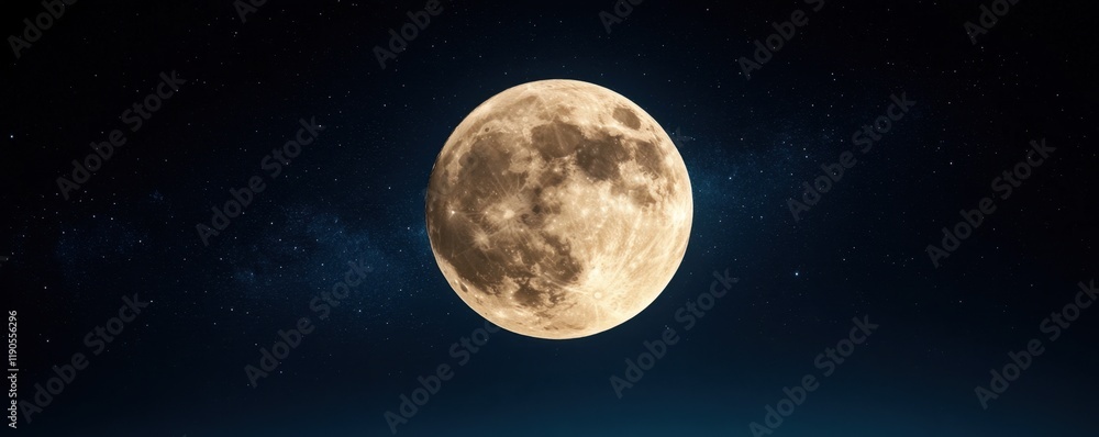 Fototapeta premium Radiant beams of light emanating from a luminous moon, stars twinkling in perfect celestial harmony
