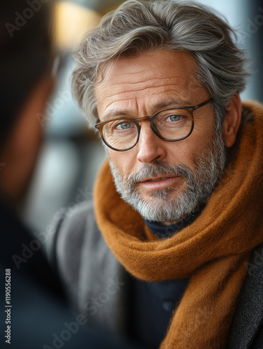 A man talking to a man. At a psychotherapist's. A man in a psychologist's office.