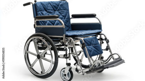 Wheelchair designed for comfort and mobility featuring a padded seat and adjustable footrest photo