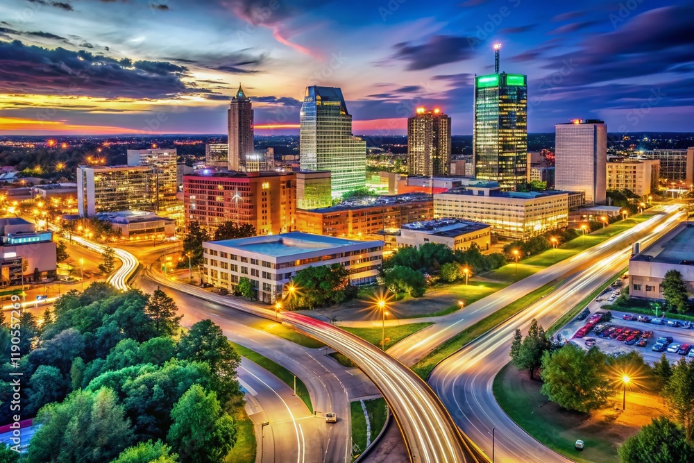 Fototapeta premium Birmingham Alabama Downtown Skyline Night Long Exposure Photography