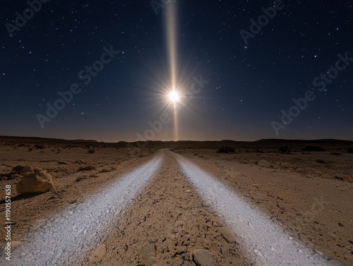 Full moon glowing with otherworldly light, celestial beams creating intricate patterns across the starlit heavens photo