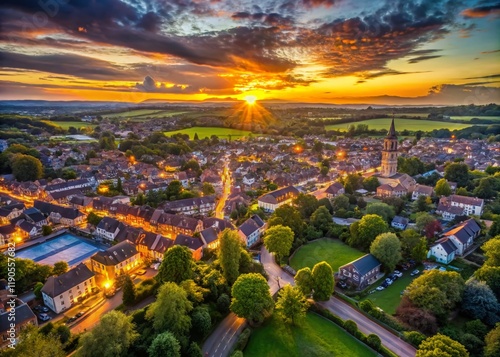 Bishops Stortford Sunset Aerial Drone Shot with Bokeh - England