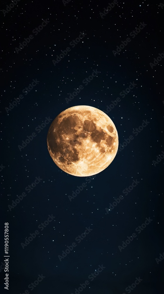 Ethereal light waves emanating from the full moon, stars shimmering vividly across the serene night sky Ethereal light waves emanating from the full moon, stars shimmering vividly across the serene night sky