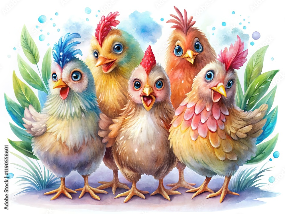 Fototapeta premium Adorable Watercolor Hen, White Background - Farm Animal Illustration