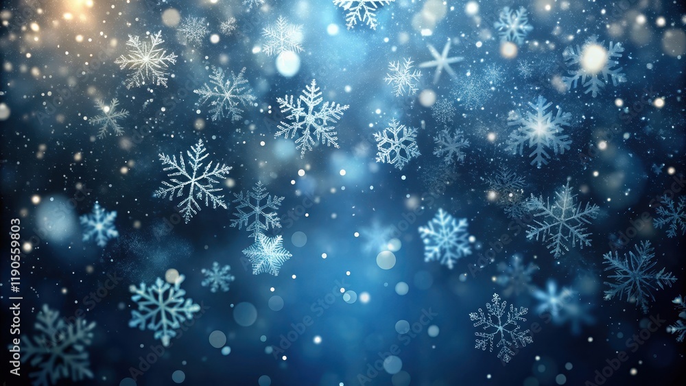 Softly falling snowflakes gently settle on a dark background Softly falling snowflakes gently settle on a dark background