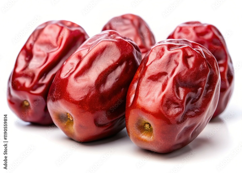 Macro Photography of Juicy Red Dates Aligned on White - High-Resolution Stock Image