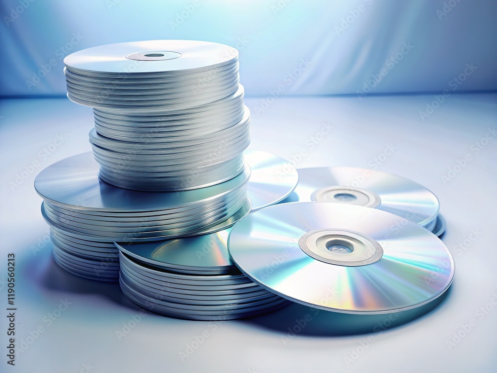 Minimalist Still Life: Stack of Blank White CDs on White Background Minimalist Still Life: Stack of Blank White CDs on White Background