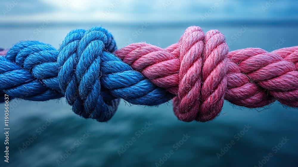 Bipartisan cooperation symbolized by two different ropes tied together, reflecting shared goals Bipartisan cooperation symbolized by two different ropes tied together, reflecting shared goals