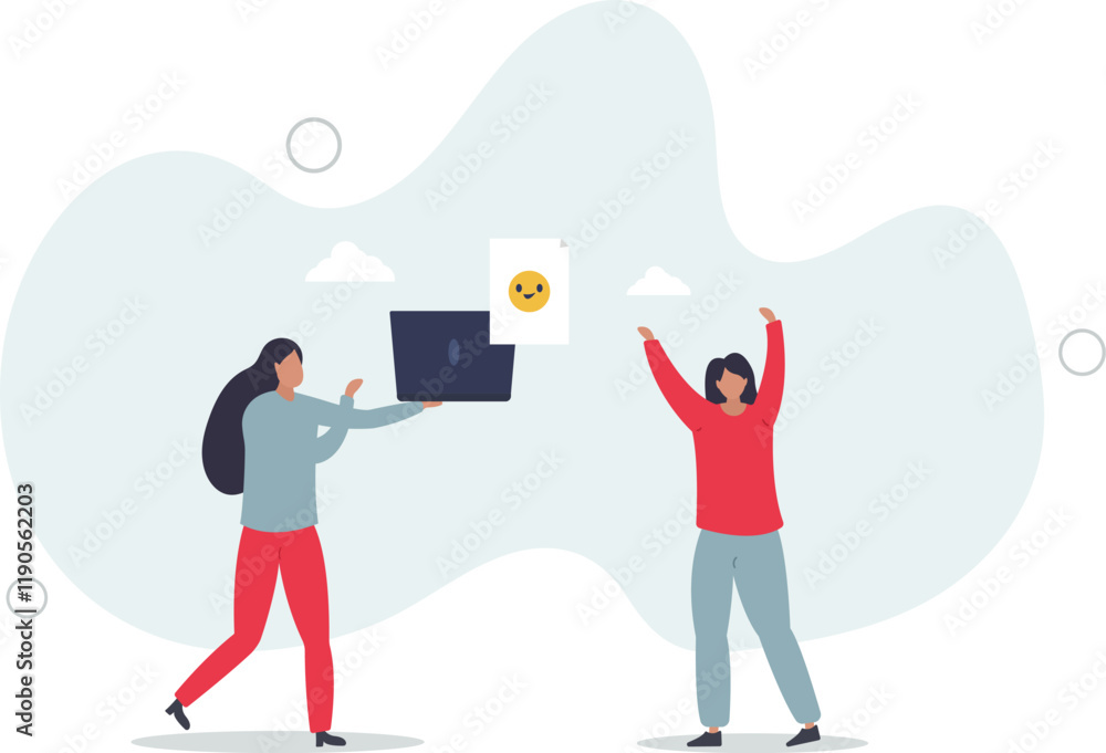 Positive thinking and optimism concept.Employee motivation.women and cheerful emotion in social networks.flat characters. Positive thinking and optimism concept.Employee motivation.women and cheerful emotion in social networks.flat characters.