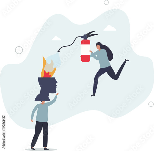 Therapy to cool down burning mind or anger, reduce burnout or mental illness, depression, cure anxiety and stress concept.flat characters.