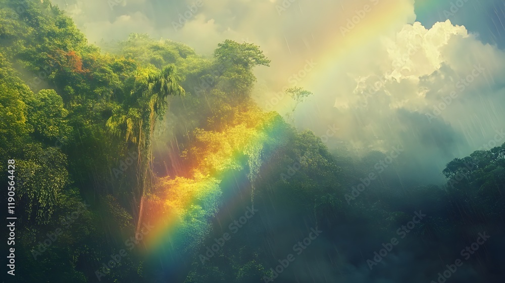 Obraz premium Vibrant rainbow across a colorful sky after rain