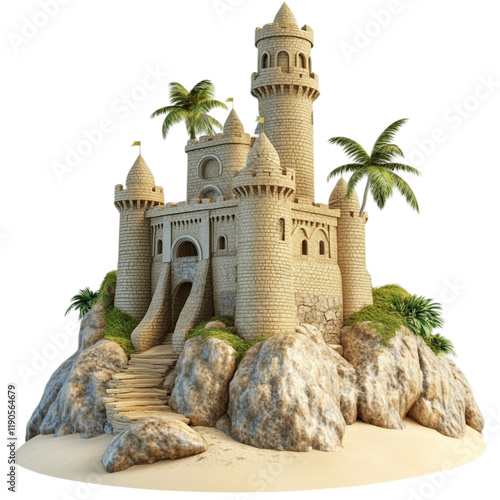 Majestic Sandcastle on Tropical Island photo