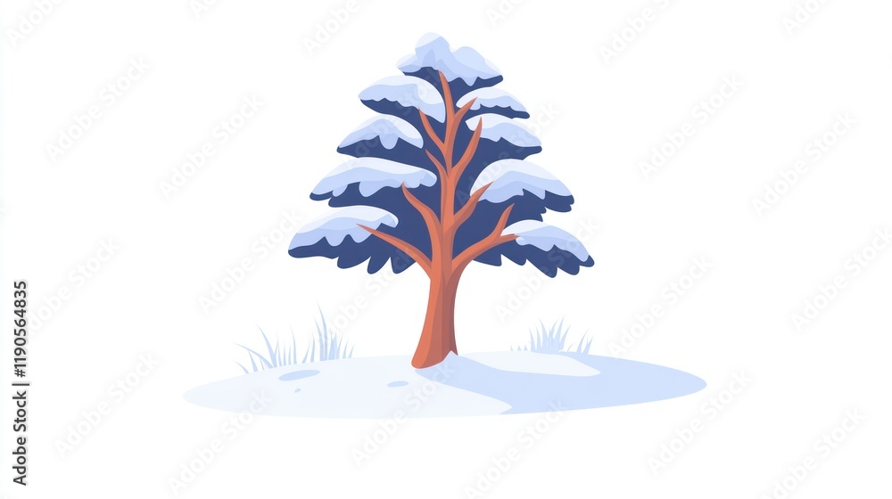 Snowy tree, winter scene, isolated, illustration, design Snowy tree, winter scene, isolated, illustration, design