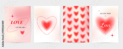 Happy Valentine's Day greeting card set with blurred gradient hearts. Y2k aesthetic. Valentine's Day. Trendy minimalist vector templates for greeting, flyer, party, cover, ads, promo, sale, advertisin photo