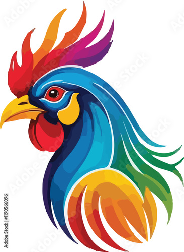 Colorful Cock head vector design, Cock logo and icon design, Cock vector design
