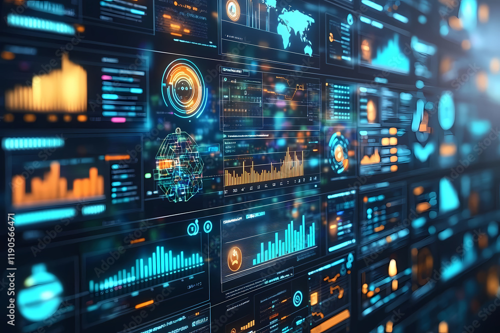 Fototapeta premium A glowing digital window displaying virtual landscapes, symbolizing harmony between technology and comfort