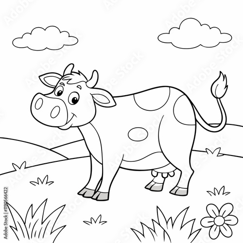 Cow  coloring page ,kids coloring page , coloring page for kids, animal coloring page, KDP, Animal Coloring Page For Kids,  line art 