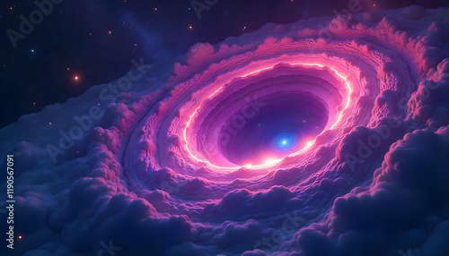 Magical hole, glowing and pulsing, in space with an aurora borealis effect, vivid colors, high contrast, fantasy style