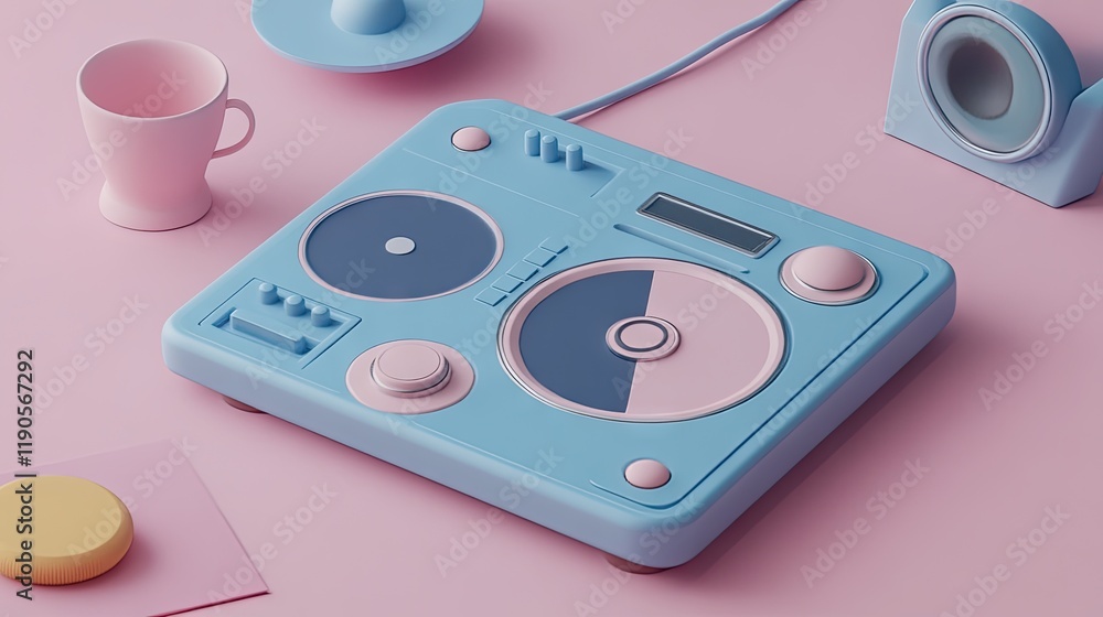 Fototapeta premium Pastel boombox, pink background, studio shot, music concept
