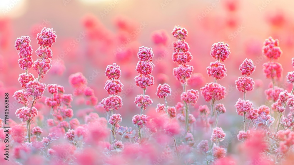 Fototapeta premium Frosty Pink Wildflowers in Bloom A Dreamy Nature Background for Spring and Floral Design