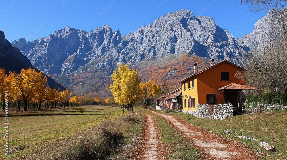 Autumn Countryside Retreat with Mountain Views and Vibrant Colors Autumn Countryside Retreat with Mountain Views and Vibrant Colors