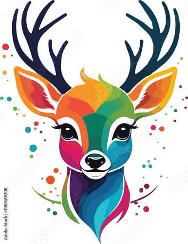 Colorful Baby Deer vector design, Deer logo and icon design, Deer head vector design