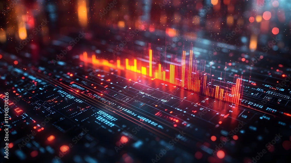 Financial performance evaluation concept with a blurred stock chart in a vibrant isometric design Financial performance evaluation concept with a blurred stock chart in a vibrant isometric design