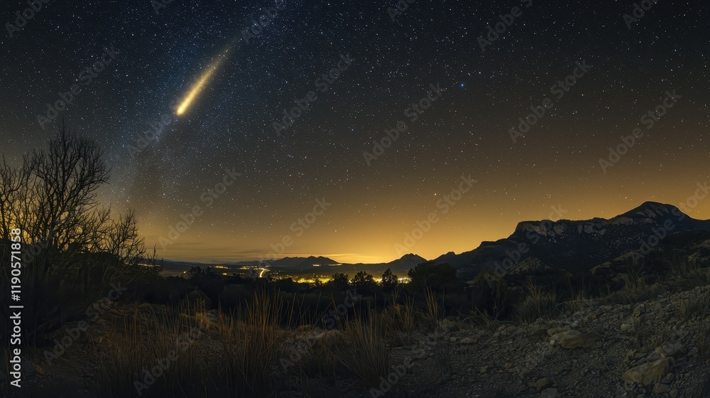 Fototapeta premium Cosmic Comet Passing Through Starry Sky