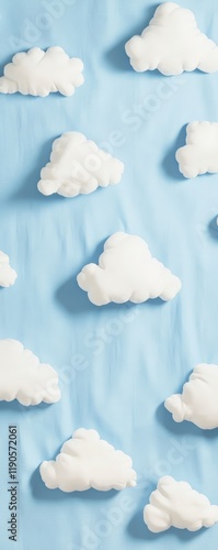 Fluffy white clouds against a bright blue background. photo