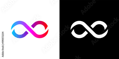 infinity logo with upward arrow symbolizing growth with several color variations
