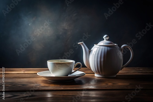 Wallpaper Mural Elegant White Porcelain Tea Set Still Life - Dark Background Photography Torontodigital.ca