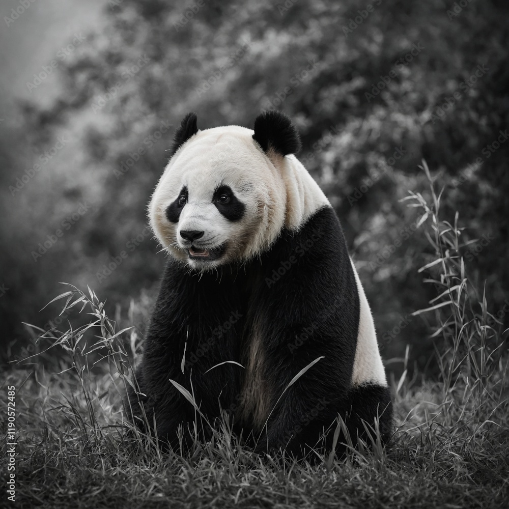 Obraz premium A minimalist black and white panda illustration.