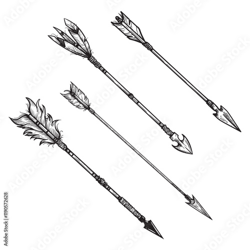 Wallpaper Mural Hand drawn arrows with feathers and beads set. Collection of boho tribal arrows. Vector illustrations isolated on white. Torontodigital.ca