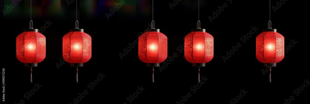 Red asian lanterns hanging on black background. Festive decoration for Chinese New Year, Mid-Autumn Festival, National Day, Lantern Festival, Qixi, Qingming Festival, Chongyang Festival Red asian lanterns hanging on black background. Festive decoration for Chinese New Year, Mid-Autumn Festival, National Day, Lantern Festival, Qixi, Qingming Festival, Chongyang Festival