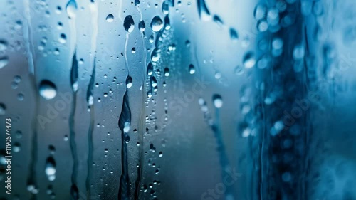close up of water drops of rain on the window glass background
