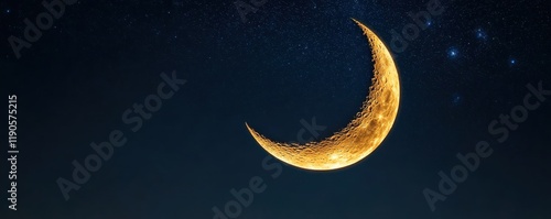 A glowing crescent moon casting radiant light, stars shimmering vividly in the serene cosmic scene photo