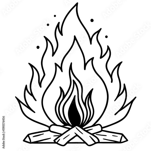 Elegant Bonfire Line Sketch