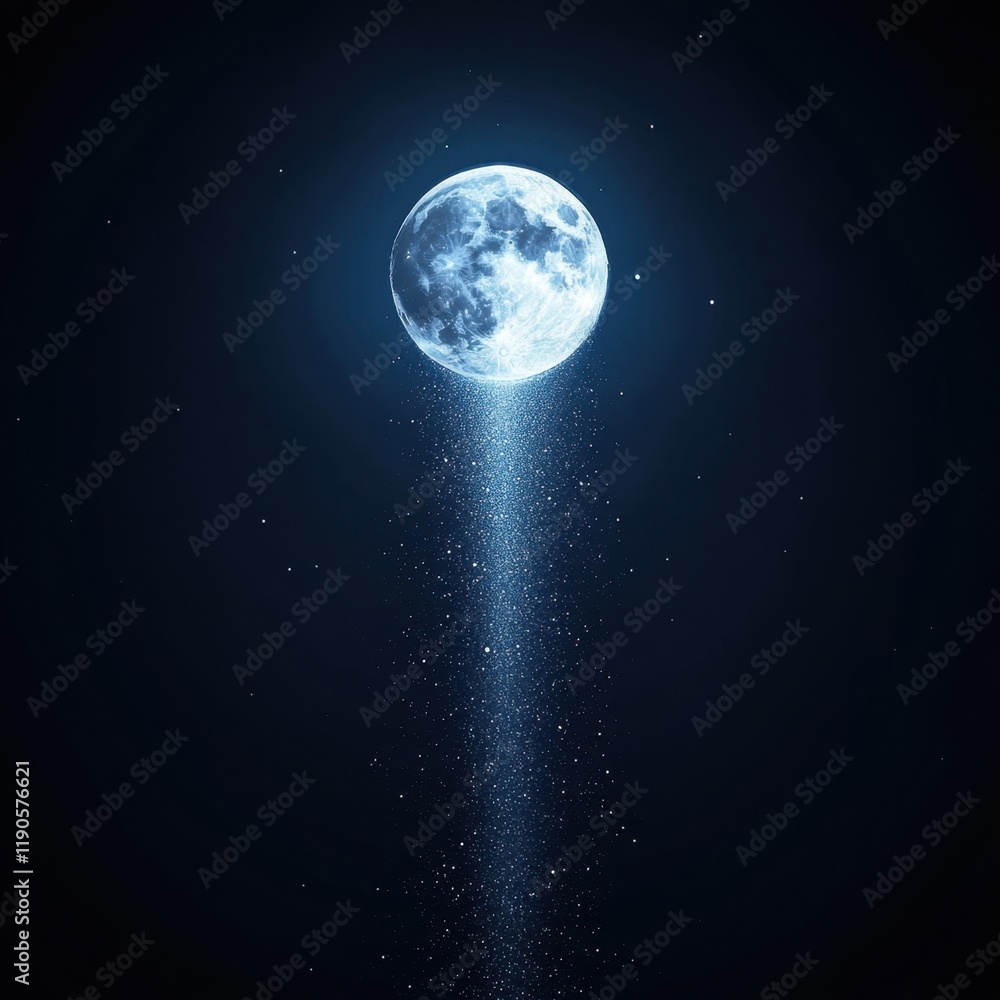 Fototapeta premium Supernatural light waves cascading from the full moon, radiant constellations glowing in cosmic harmony