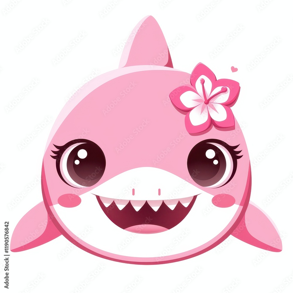 Adorable Pink Baby Shark Cartoon Illustration with Flower Cute Kawaii Style Character Design for Adorable Pink Baby Shark Cartoon Illustration with Flower Cute Kawaii Style Character Design for