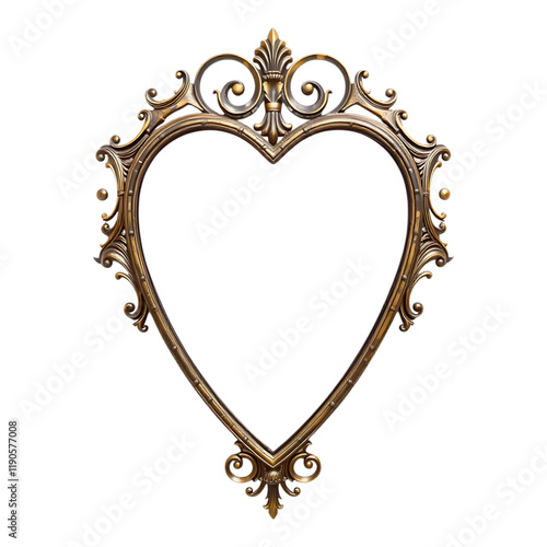 Vintage ornate golden heart-shaped mirror frame. photo