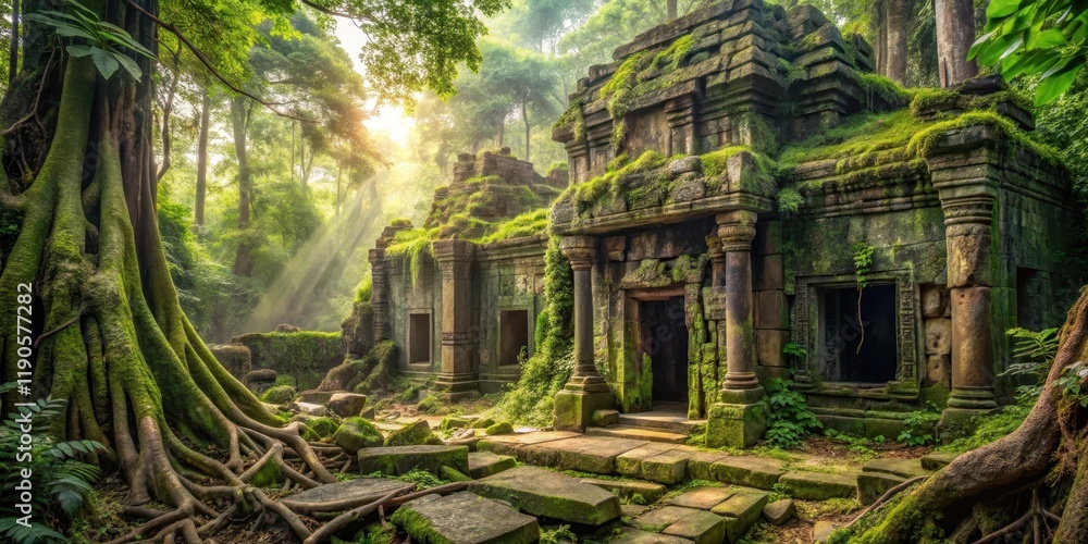 Ancient temple ruins overgrown with vines and moss, surrounded by dense jungle foliage, exploration, abandoned, exploration Ancient temple ruins overgrown with vines and moss, surrounded by dense jungle foliage, exploration, abandoned, exploration