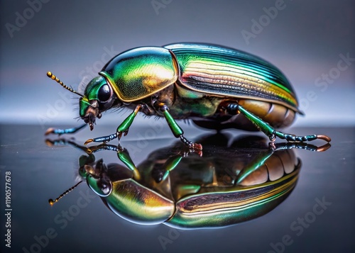 Fashion Photography: Sawyer Beetle on Reflective Surface - Monochamus galloprovincialis photo