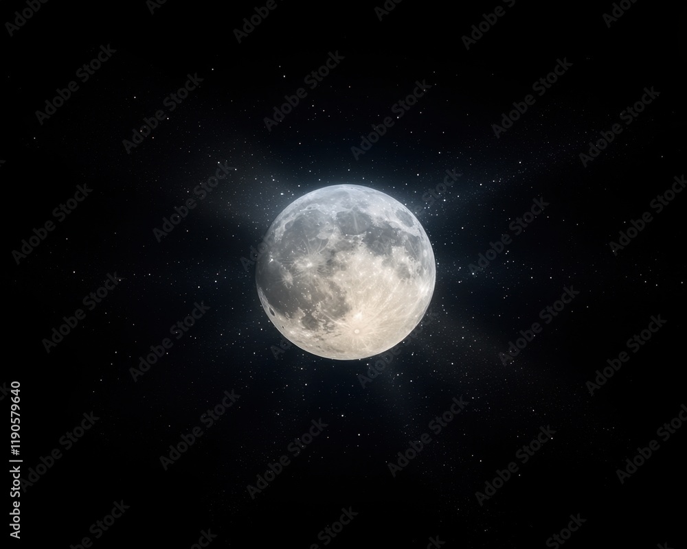 Ethereal beams radiating from a luminous moon, vibrant stars forming intricate cosmic patterns Ethereal beams radiating from a luminous moon, vibrant stars forming intricate cosmic patterns