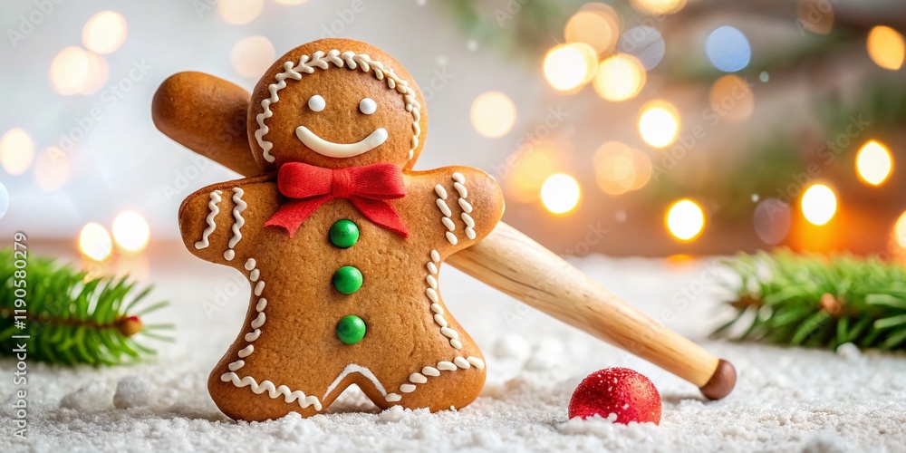 Obraz premium Festive Gingerbread Baseball Player: Cheerful Holiday Drone Photo