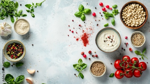 Wallpaper Mural Cooking Fresh Ingredients Display Kitchen Counter Food Photography Bright Atmosphere Top-Down View Culinary Art Torontodigital.ca