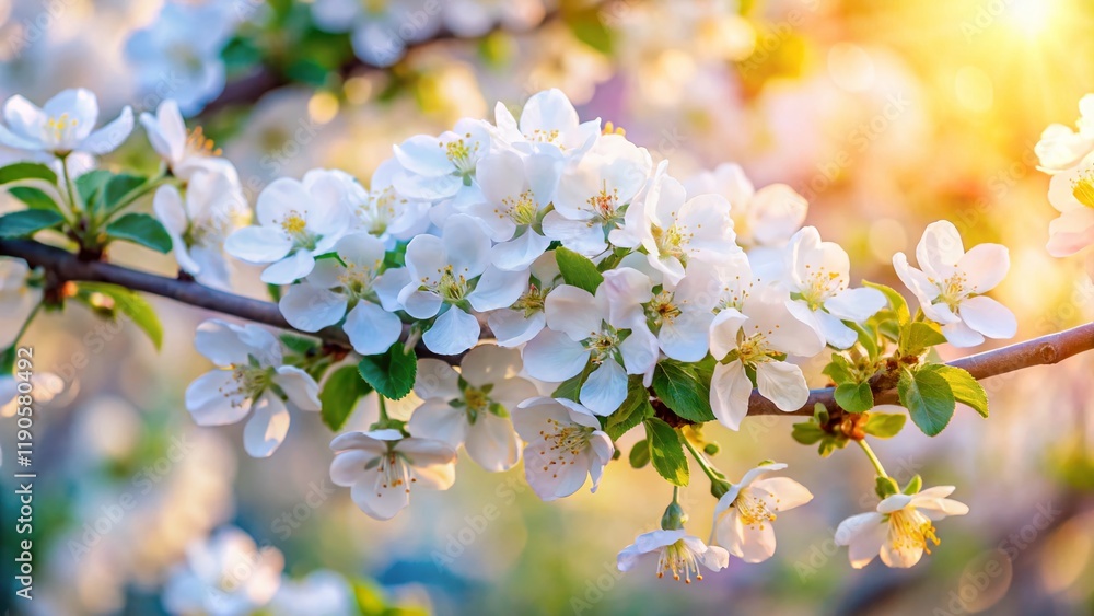 Obraz premium Blooming Apple Tree Branch, Spring Flowers, White Blossoms, Orchard, High Resolution