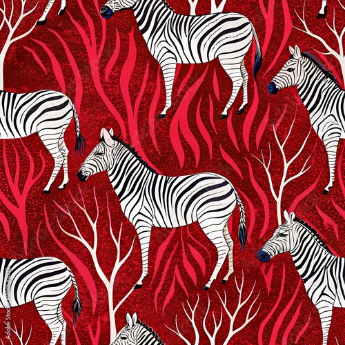 zebra seamless pattern on thered background photo