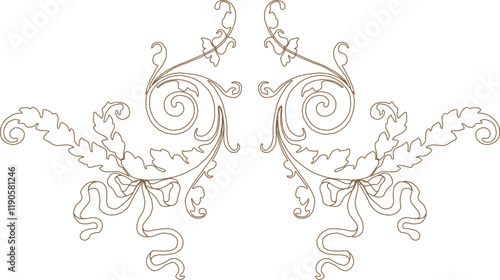 vector sketch, silhouette illustration, European traditional ethnic, vintage, classic floral ornament decoration design.eps
